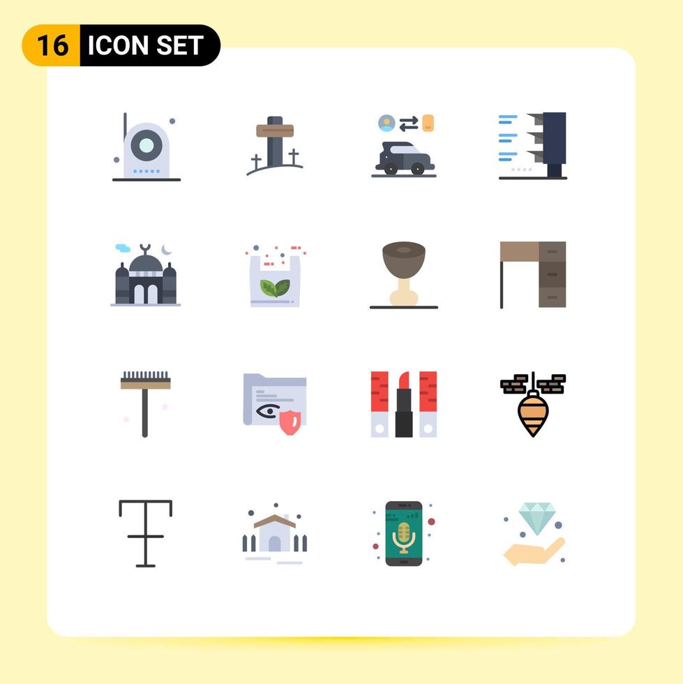 16 vlak kleur concept voor websites mobiel en apps masjid reizen Pasen verkeer licht technologie bewerkbare pak van creatief vector ontwerp elementen