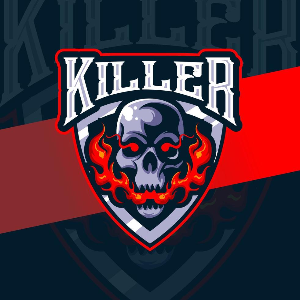 moordenaar schedel hoofd maaimachine mascotte esport logo voor gaming en kunst tatoeëren vector