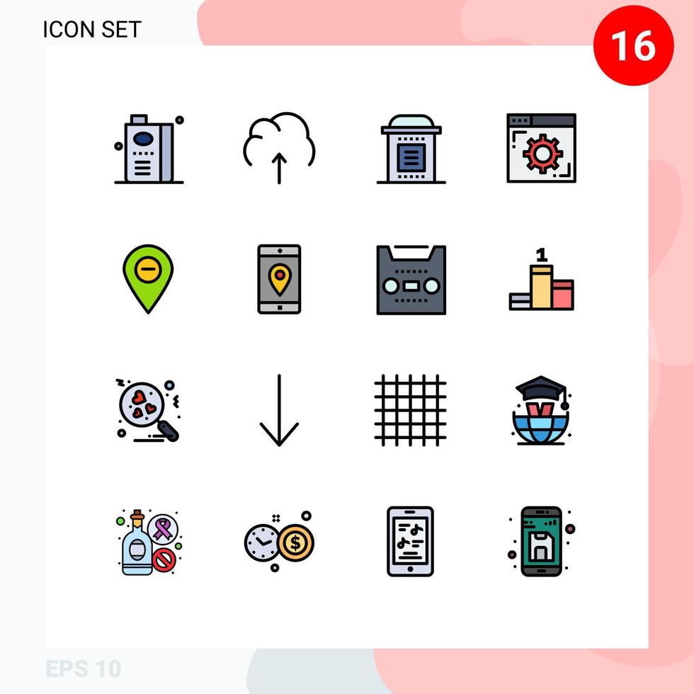 modern reeks van 16 vlak kleur gevulde lijnen en symbolen zo net zo instelling browser server partij halloween bewerkbare creatief vector ontwerp elementen