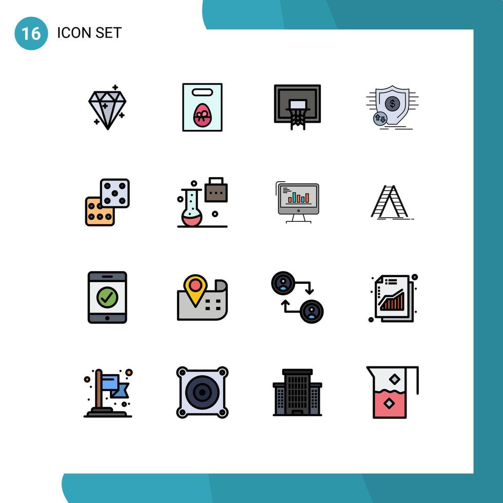 pictogram reeks van 16 gemakkelijk vlak kleur gevulde lijnen van veiligheid geld mand financieel netto bewerkbare creatief vector ontwerp elementen