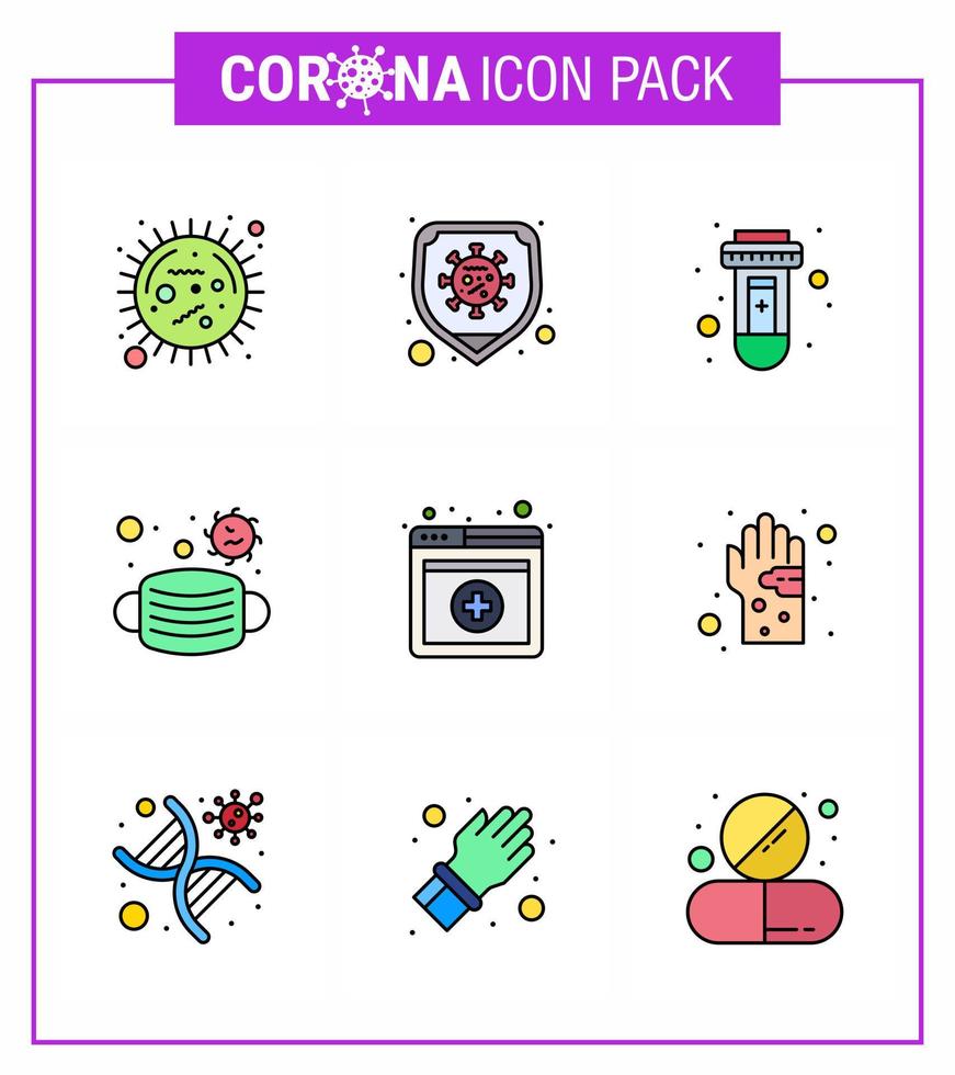 coronavirus bewustzijn icoon 9 gevulde lijn vlak kleur pictogrammen icoon inbegrepen medisch medisch virus masker virus virale coronavirus 2019november ziekte vector ontwerp elementen