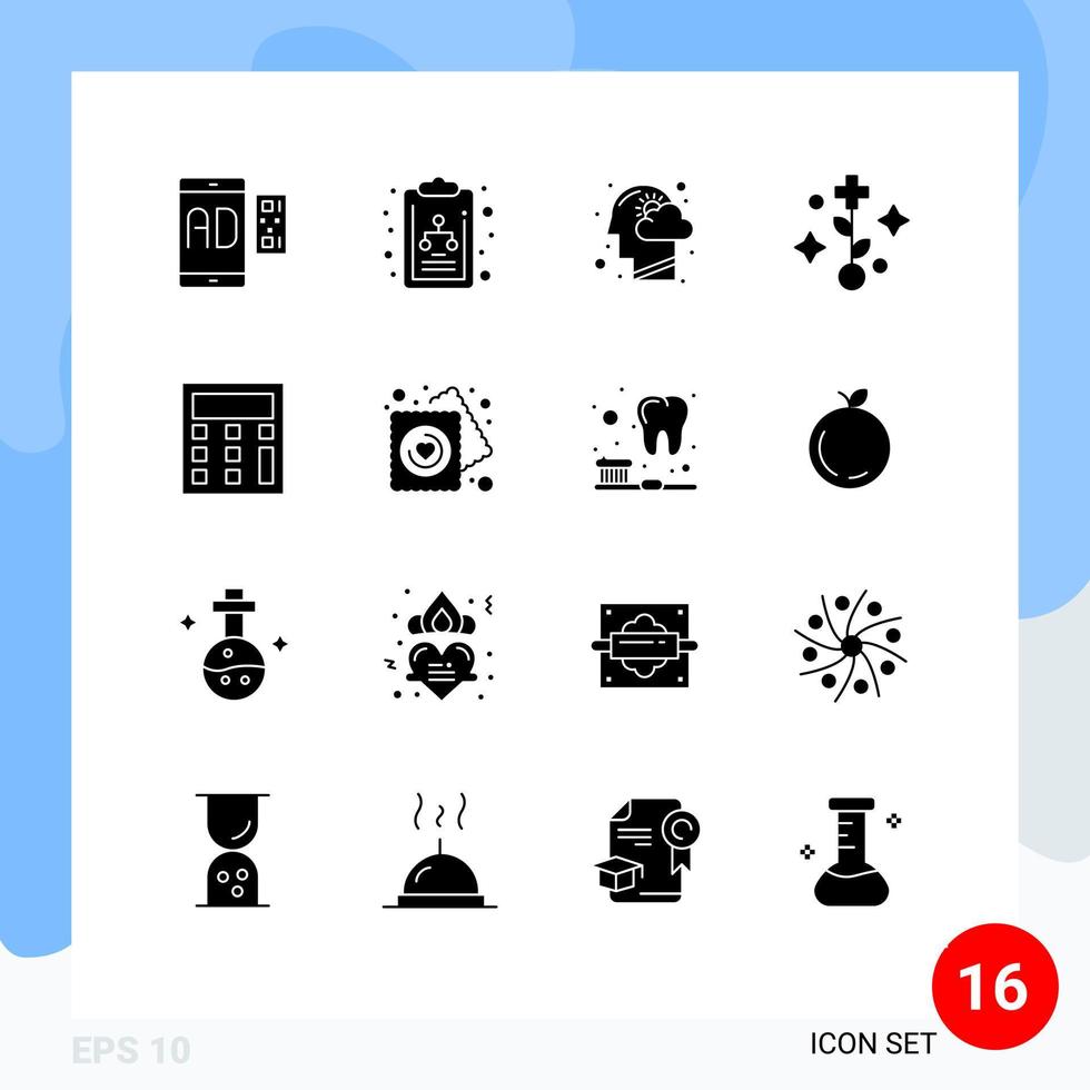 16 gebruiker koppel solide glyph pak van modern tekens en symbolen van rekenmachine boom wolk gezondheidszorg denken bewerkbare vector ontwerp elementen