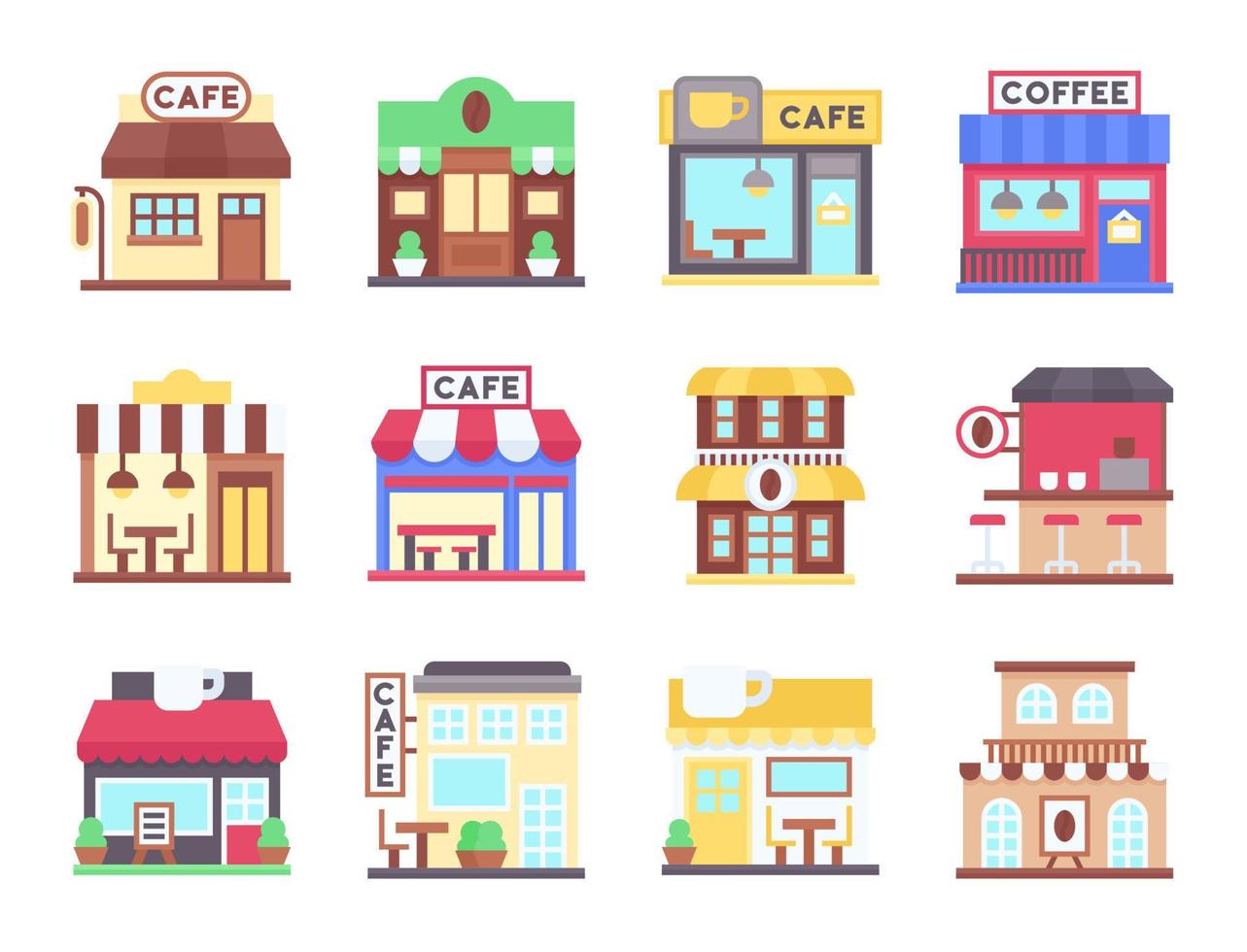 koffie winkel vlak icoon reeks 3, vector illustratie