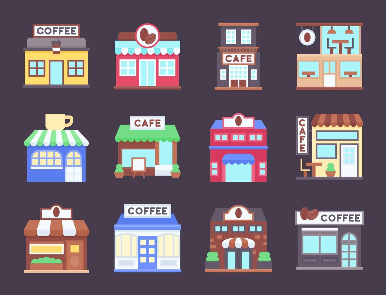 koffie winkel vlak icoon set, vector illustratie