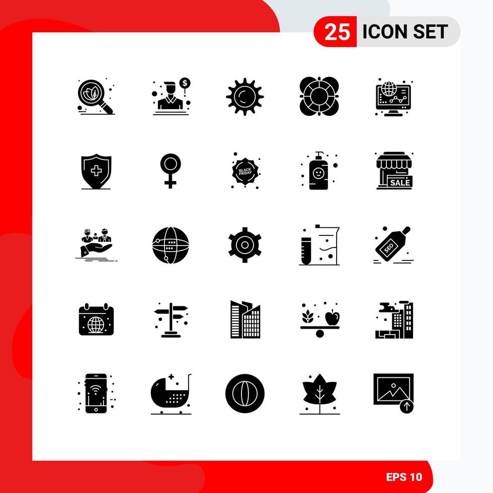 universeel icoon symbolen groep van 25 modern solide glyphs van diagram ecommerce dag ondersteuning badmeester bewerkbare vector ontwerp elementen