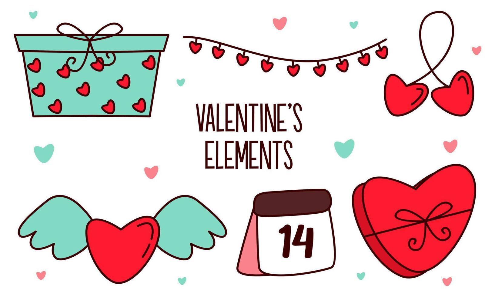 assortiment van kleurrijk elementen klaar voor Valentijnsdag dag vector