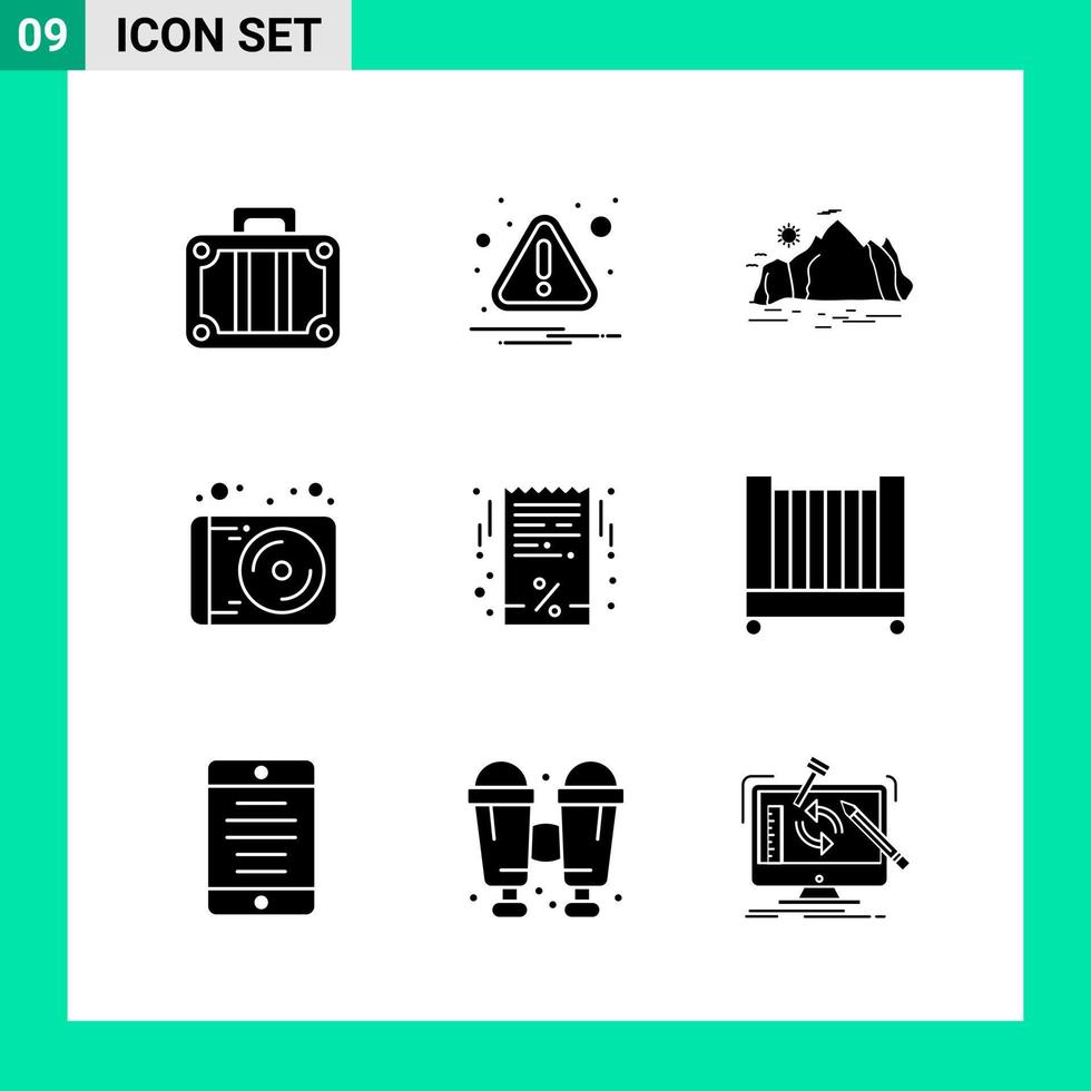 pak van 9 solide stijl icoon reeks glyph symbolen voor afdrukken creatief tekens geïsoleerd Aan wit achtergrond 9 icoon reeks vector