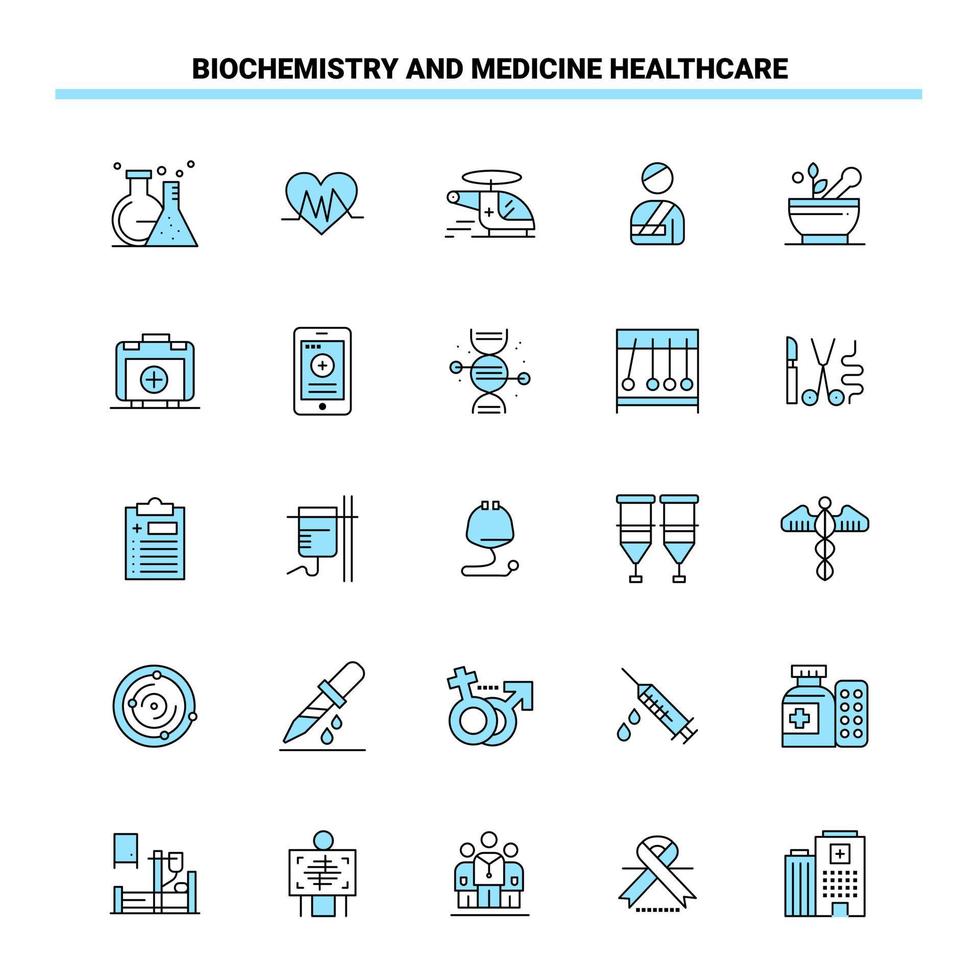 25 biochemie en geneeskunde gezondheidszorg zwart en blauw icoon reeks creatief icoon ontwerp en logo sjabloon creatief zwart icoon vector achtergrond