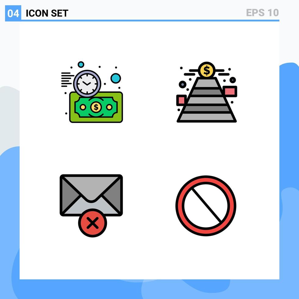 mobiel koppel gevulde lijn vlak kleur reeks van 4 pictogrammen van begroting schatting mail tijd doel bak bewerkbare vector ontwerp elementen