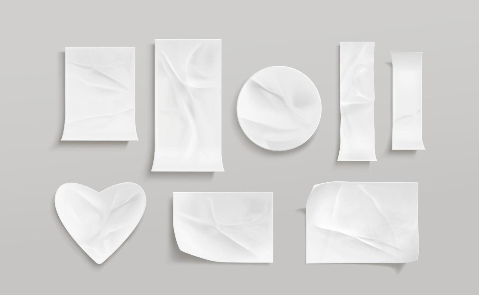 wit gelijmd stickers of verfrommeld papier patches reeks vector