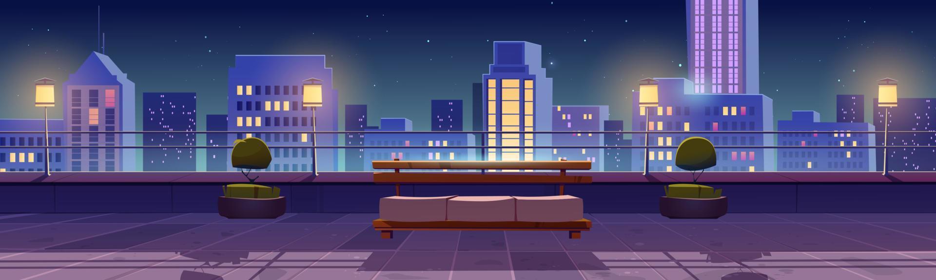 terras Aan dak, patio Aan dak Bij nacht vector