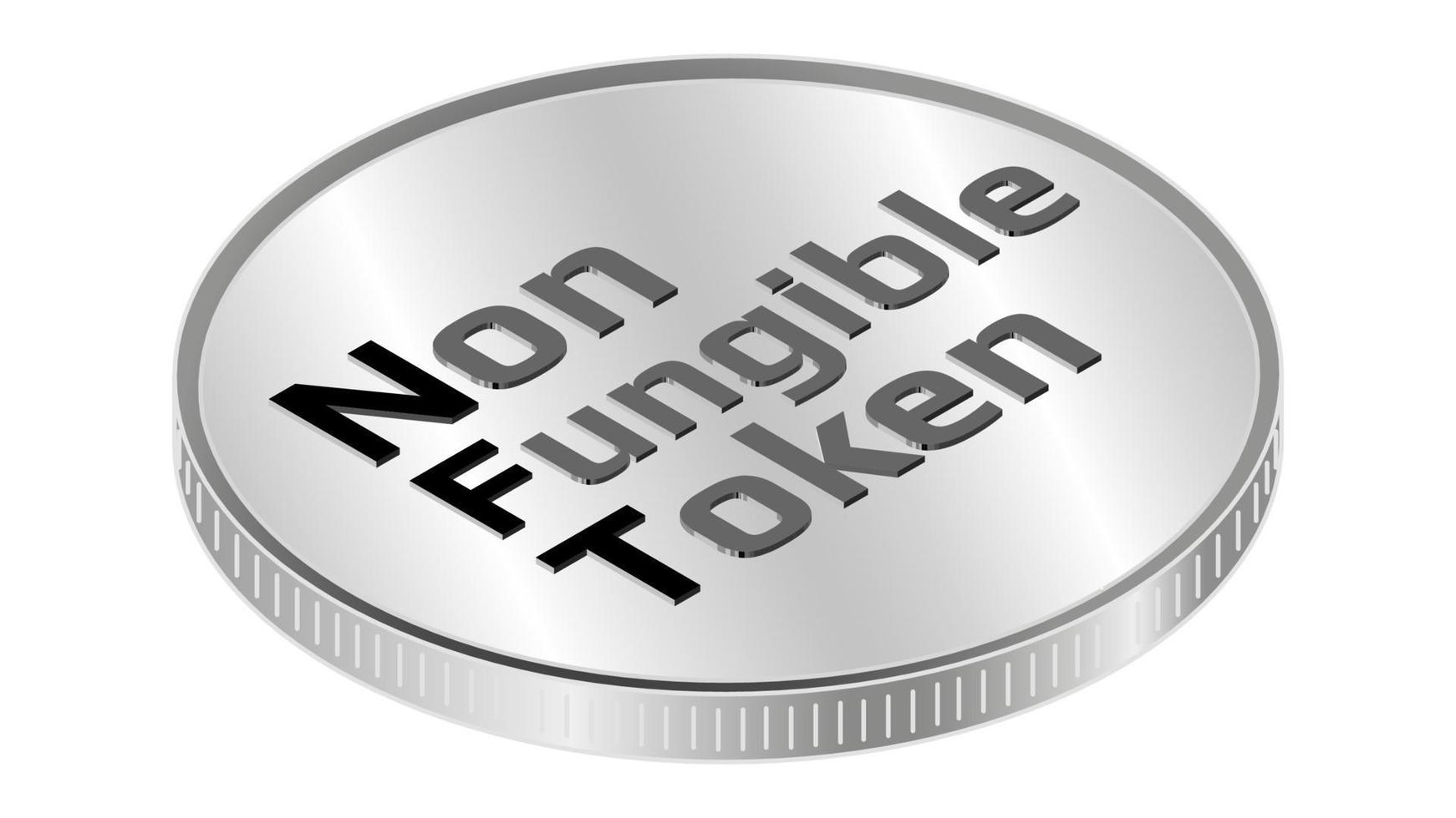 nft niet fungibel token isometrische tekst Aan munt geïsoleerd Aan wit. betalen voor uniek verzamelobjecten in spellen of kunst. vector illustratie.