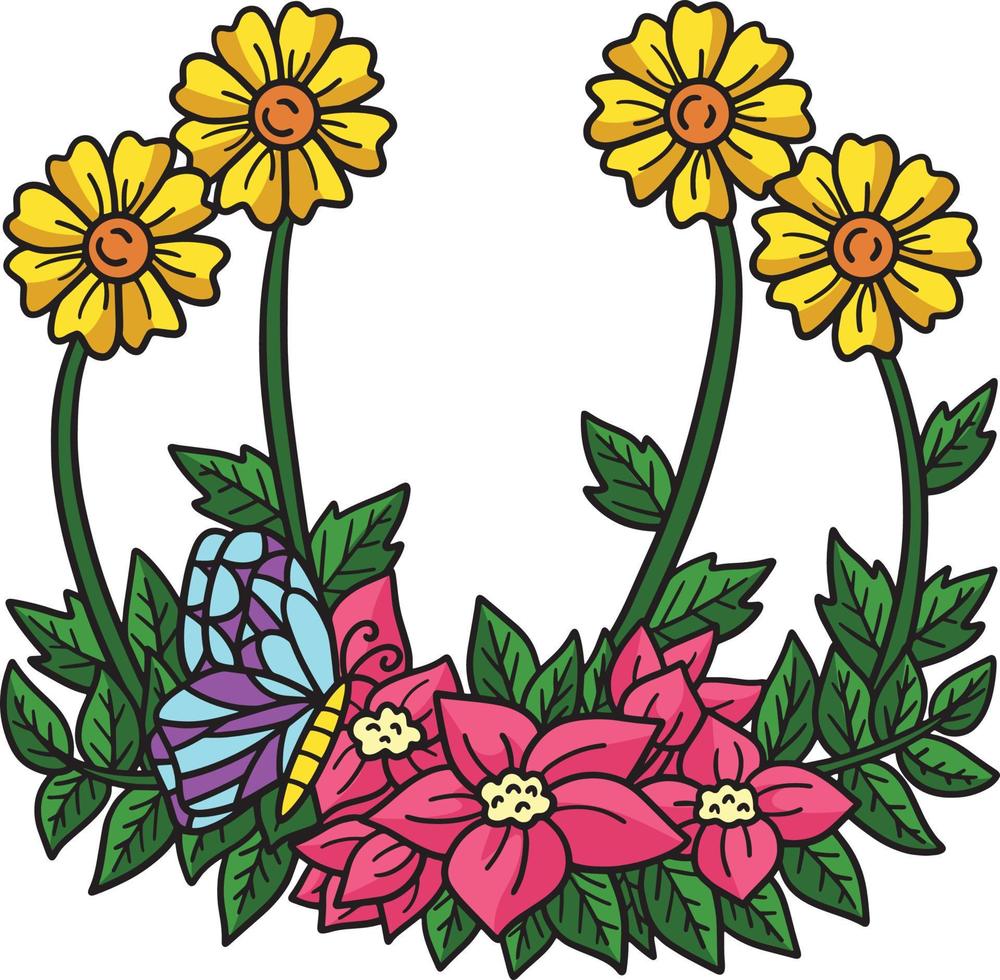 bloem met vlinder tekenfilm gekleurde clip art vector