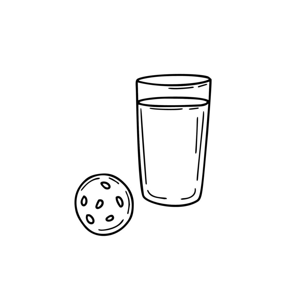een glas van melk en biscuits illustratie in tekening stijl vector