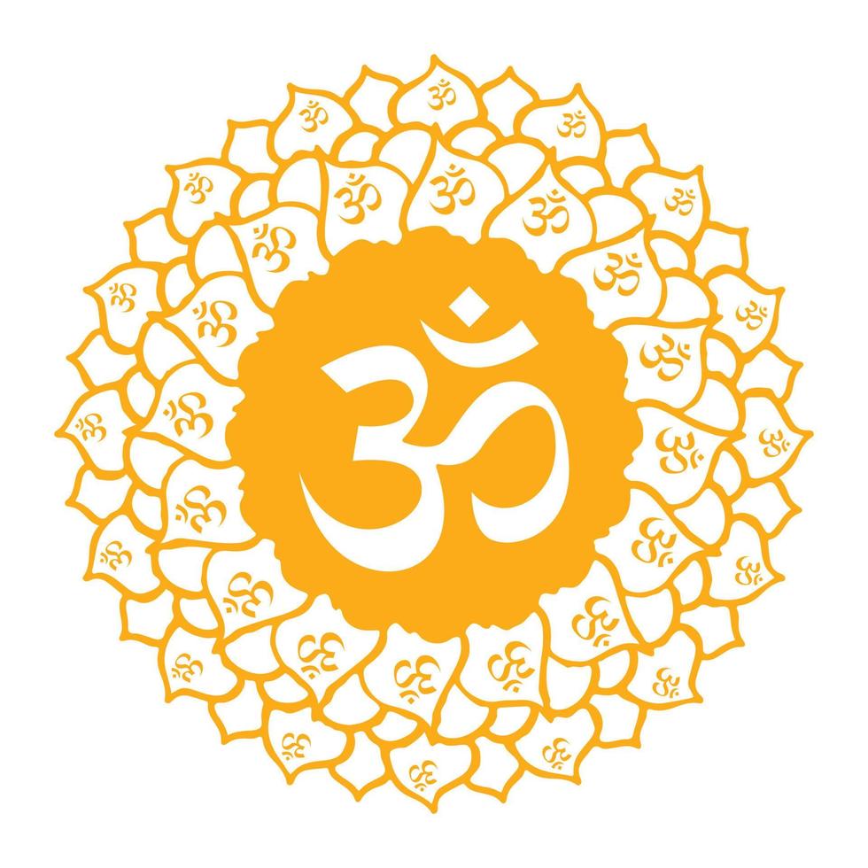 om Hindoe religieus symbool met geel mandala vector