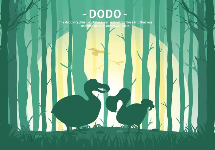 Dodo Cartoon Forest Silhouette Vector Illustration