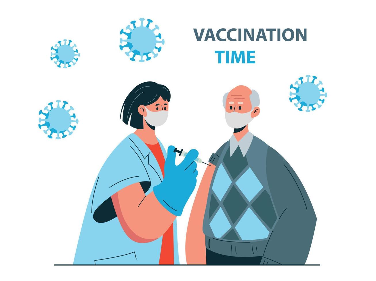 dokter geeft de oud Mens een injectie van de griep vaccin. de concept van vaccinatie van de ouderen. vector illustratie