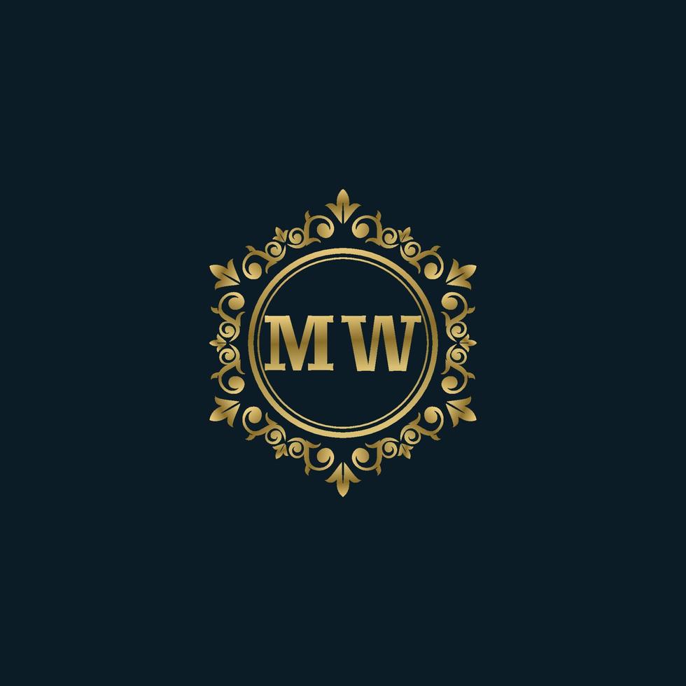brief mw logo met luxe goud sjabloon. elegantie logo vector sjabloon.