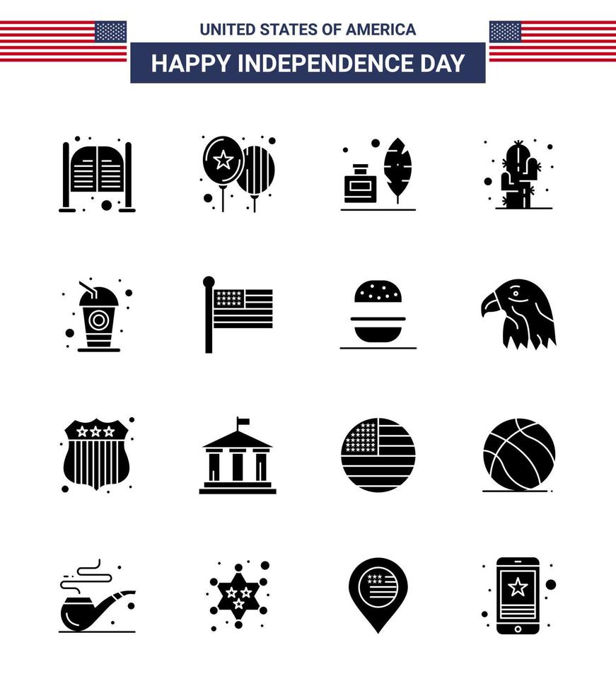 4e juli Verenigde Staten van Amerika gelukkig onafhankelijkheid dag icoon symbolen groep van 16 modern solide glyphs van fles fabriek partij bloem Amerikaans bewerkbare Verenigde Staten van Amerika dag vector ontwerp elementen