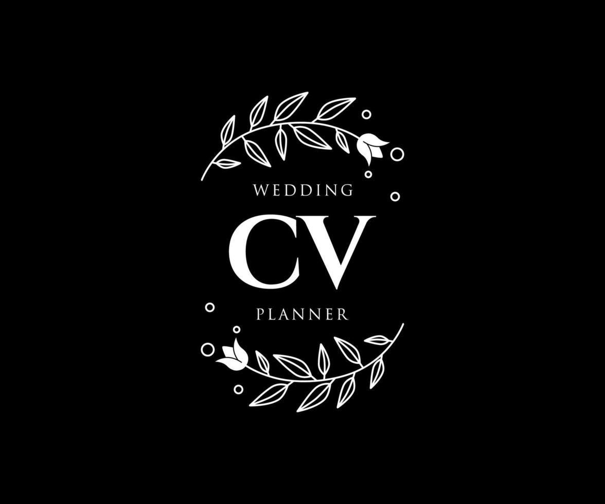 CV initialen brief bruiloft monogram logos verzameling, hand- getrokken modern minimalistisch en bloemen Sjablonen voor uitnodiging kaarten, opslaan de datum, elegant identiteit voor restaurant, boetiek, cafe in vector