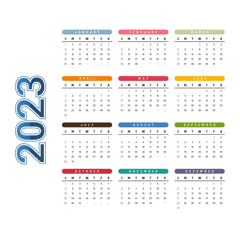 kalender sjabloon 2023 gemakkelijk minimalistische sjabloon ontwerp vector
