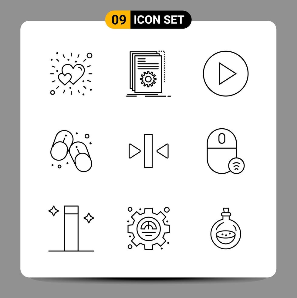 9 zwart icoon pak schets symbolen tekens voor snel reagerend ontwerpen Aan wit achtergrond 9 pictogrammen reeks vector