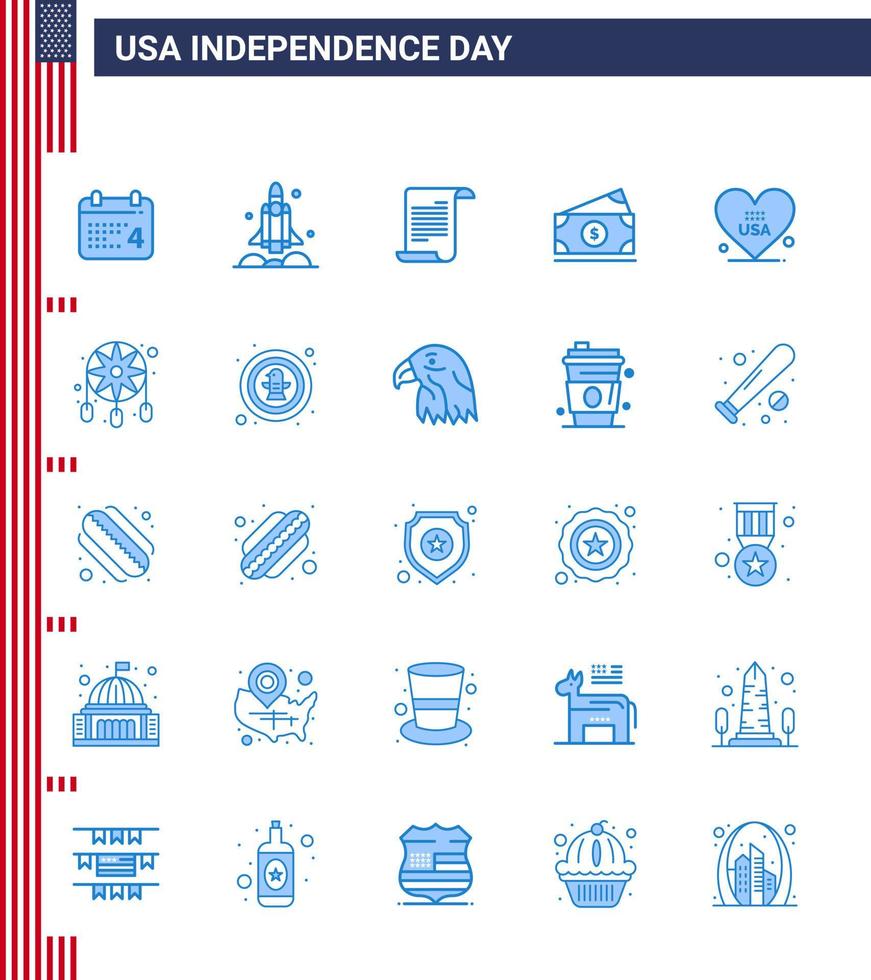 25 blauw tekens voor Verenigde Staten van Amerika onafhankelijkheid dag hart Amerikaan Verenigde Staten van Amerika geld Verenigde Staten van Amerika bewerkbare Verenigde Staten van Amerika dag vector ontwerp elementen
