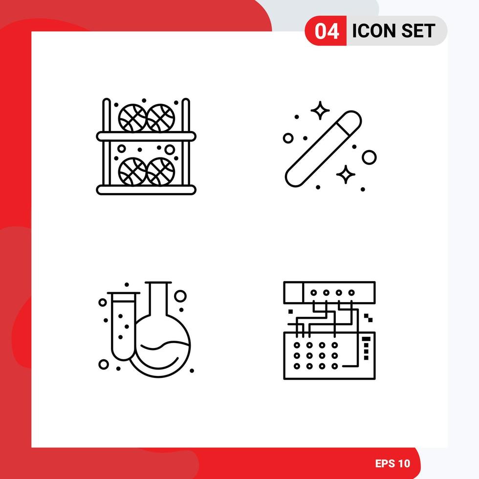 4 thematisch vector gevulde lijn vlak kleuren en bewerkbare symbolen van bal grafisch speler ontwerp chemie bewerkbare vector ontwerp elementen