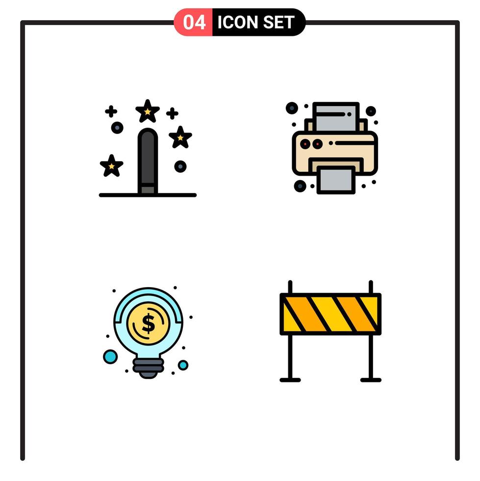 modern reeks van 4 gevulde lijn vlak kleuren pictogram van codering bedrijf magie printer geld bewerkbare vector ontwerp elementen