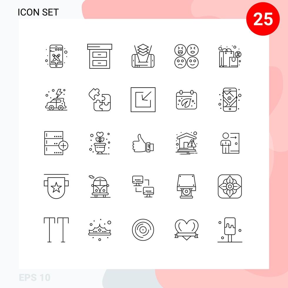 mobiel koppel lijn reeks van 25 pictogrammen van aarde boodschappen doen cel uitroep verdrietig bewerkbare vector ontwerp elementen