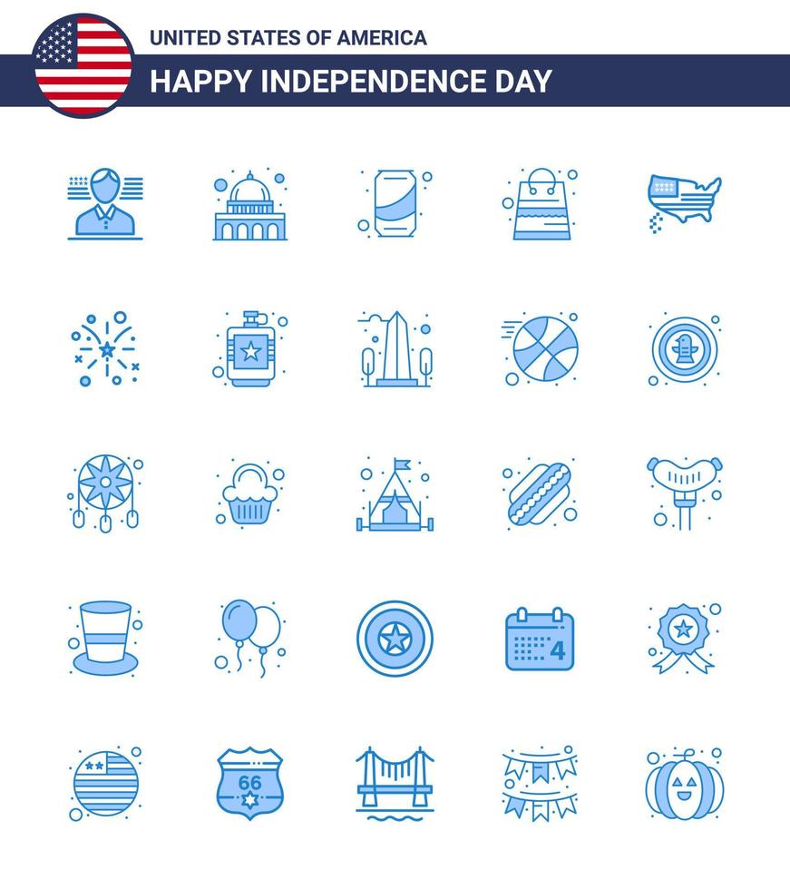 25 Verenigde Staten van Amerika blauw tekens onafhankelijkheid dag viering symbolen van dankzegging Amerikaans kan winkel geld bewerkbare Verenigde Staten van Amerika dag vector ontwerp elementen