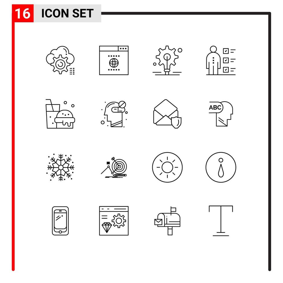 universeel icoon symbolen groep van 16 modern contouren van snel voedsel professioneel lamp persoonlijk checklist bewerkbare vector ontwerp elementen
