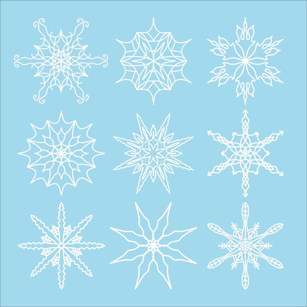 reeks van negen opengewerkt vector sneeuwvlokken. element voor ontwerp