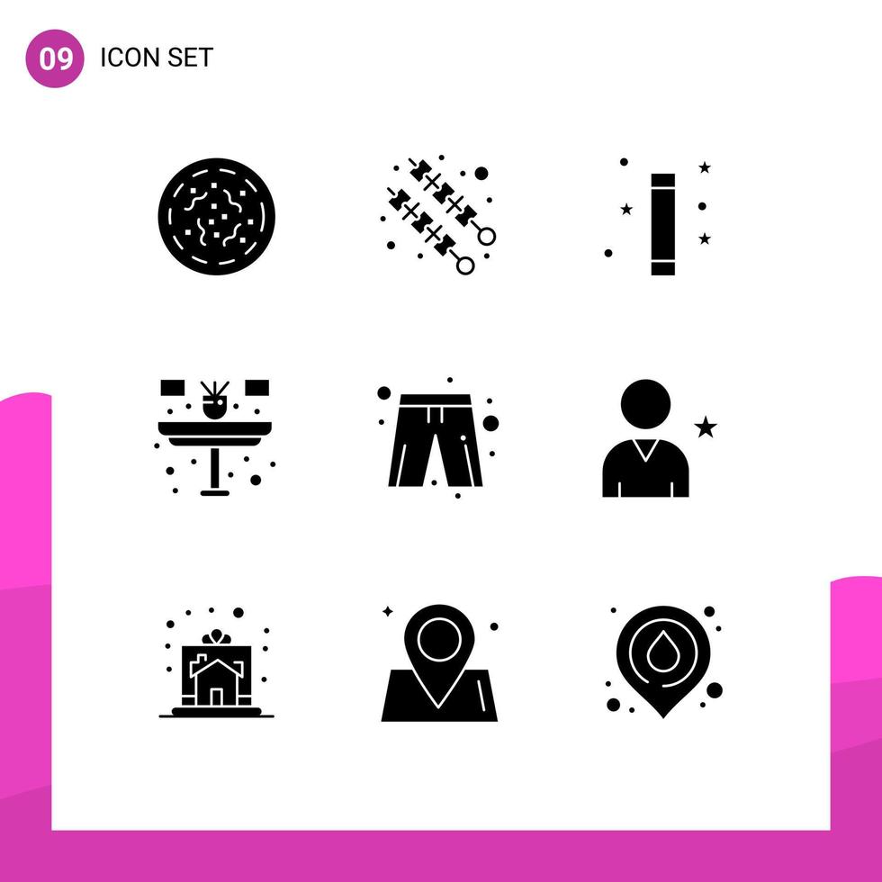 pictogram reeks van 9 gemakkelijk solide glyphs van kleren tafel magie huishouden bureau bewerkbare vector ontwerp elementen