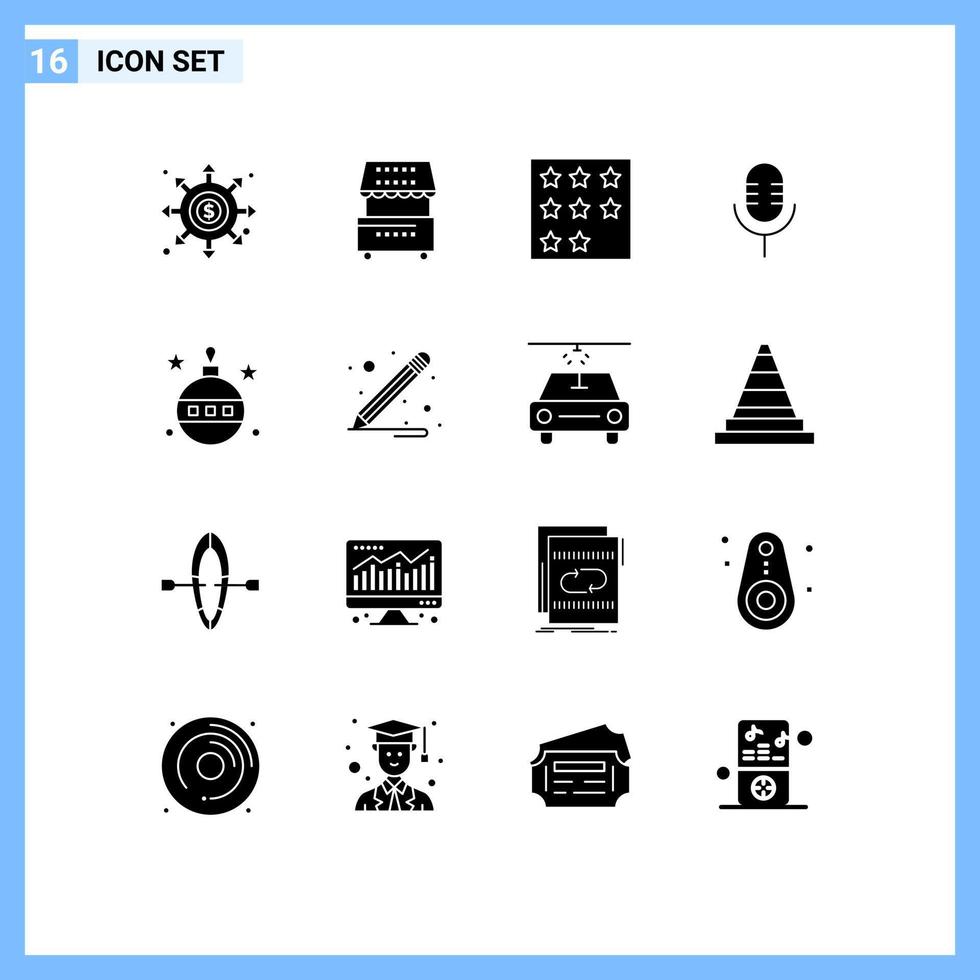 reeks van 16 modern ui pictogrammen symbolen tekens voor geluid mic kiosk ster kantoor bewerkbare vector ontwerp elementen