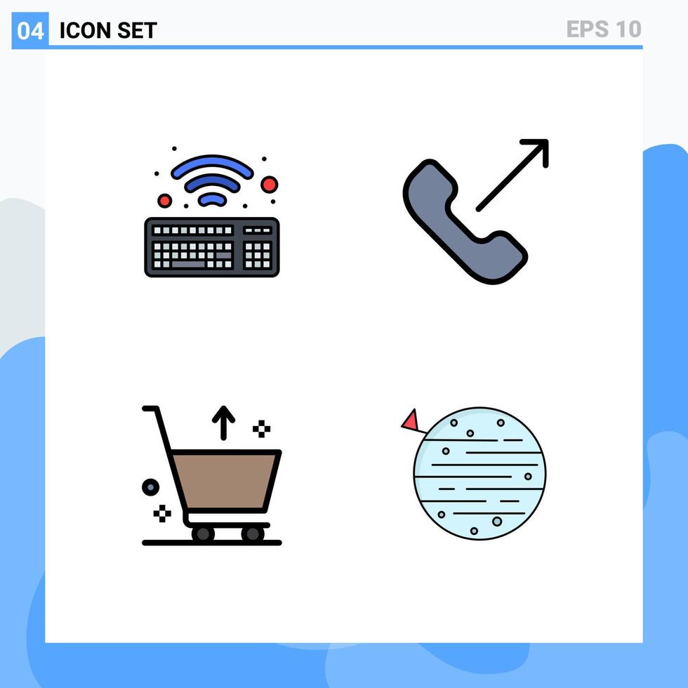 pictogram reeks van 4 gemakkelijk gevulde lijn vlak kleuren van toetsenbord e telefoontje telefoon maan bewerkbare vector ontwerp elementen