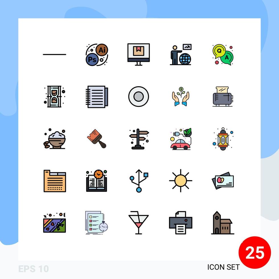 pak van 25 modern gevulde lijn vlak kleuren tekens en symbolen voor web afdrukken media zo net zo oplossing antwoord e Gaan gebruiker bewerkbare vector ontwerp elementen