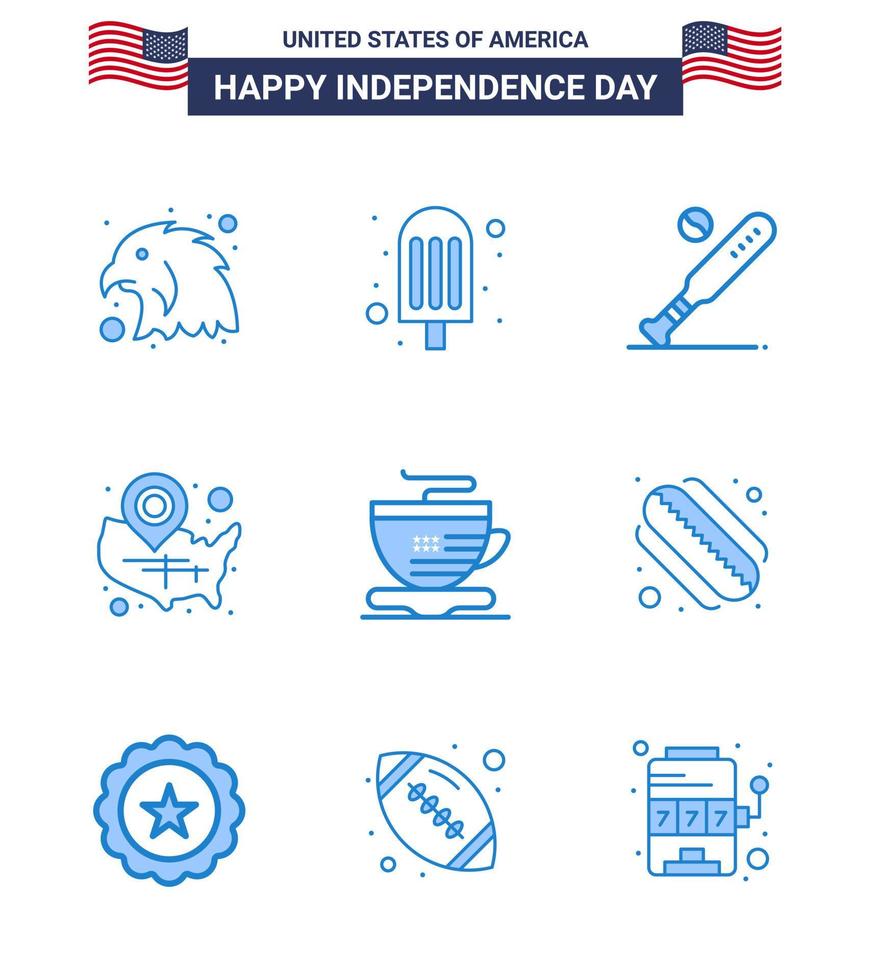 4e juli Verenigde Staten van Amerika gelukkig onafhankelijkheid dag icoon symbolen groep van 9 modern blues van kop plaats pin knuppel Wisconsin staten bewerkbare Verenigde Staten van Amerika dag vector ontwerp elementen