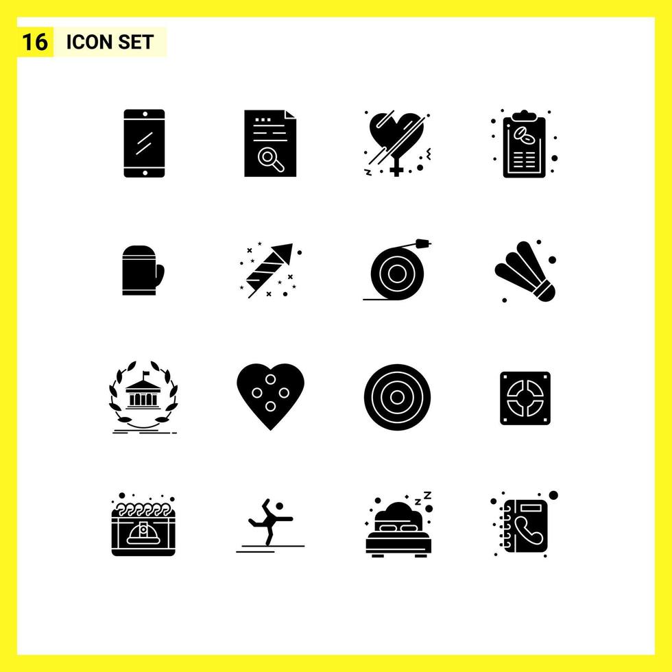 16 gebruiker koppel solide glyph pak van modern tekens en symbolen van menu hand- vind koffie romance bewerkbare vector ontwerp elementen