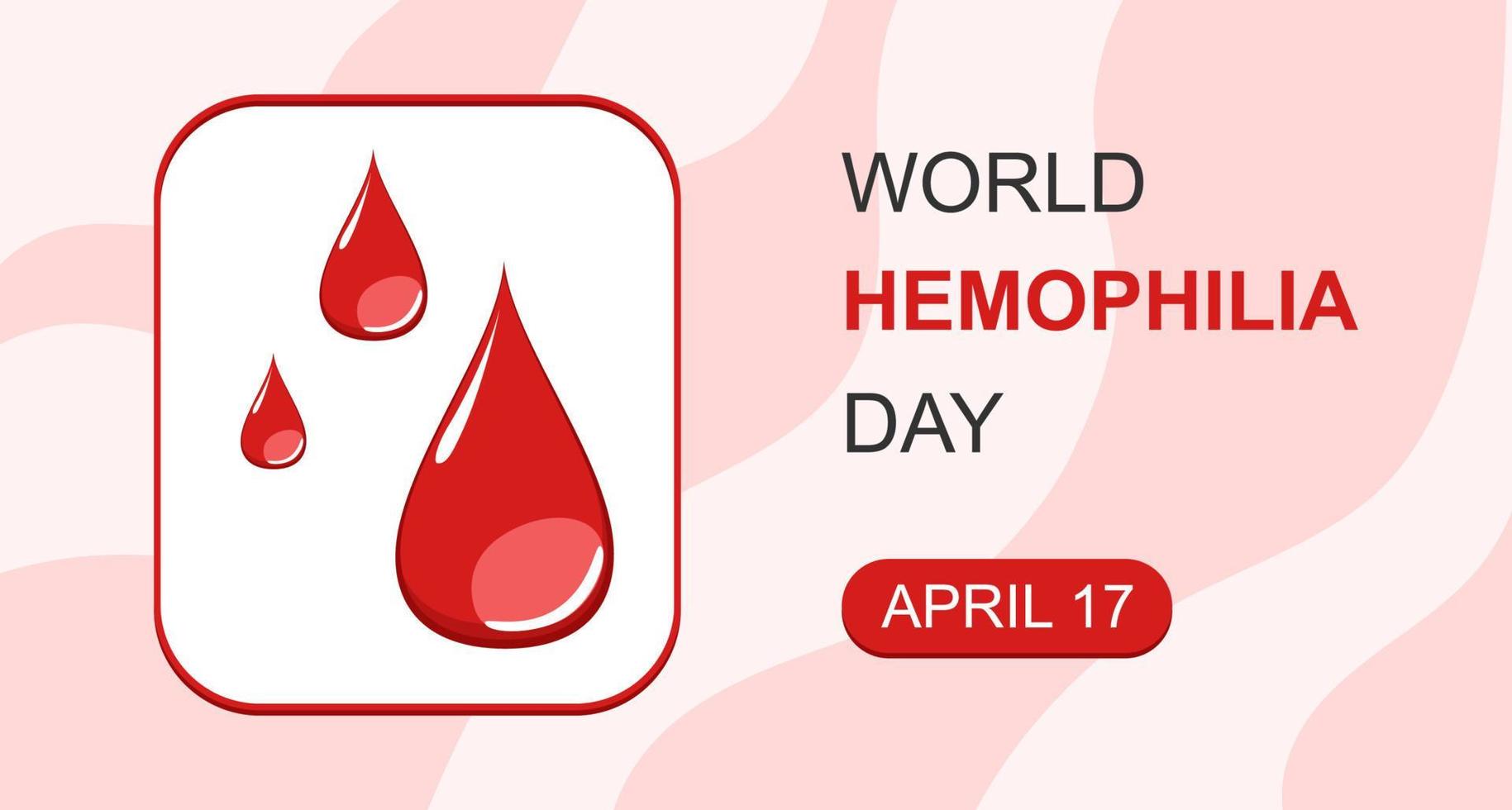 wereld hemofilie dag vector spandoek. rood druppels en kader. bloed druppeltje en tekst met datum april 17