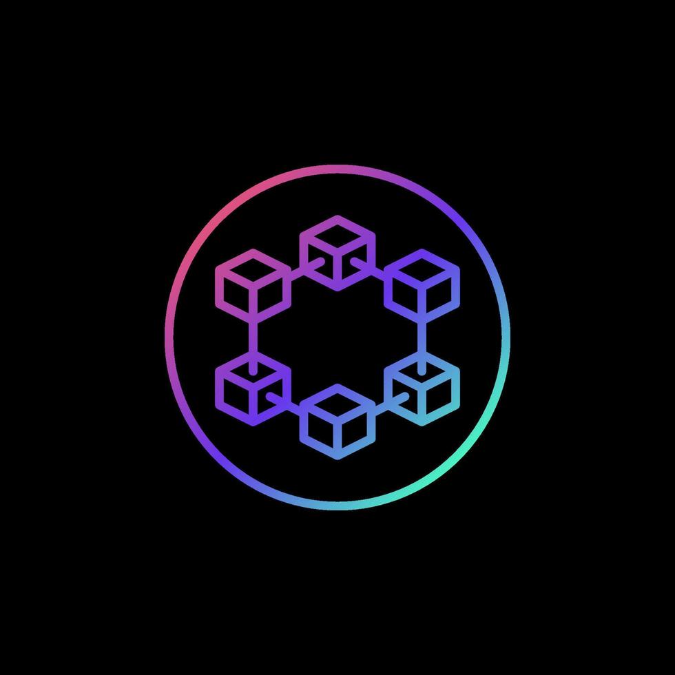 blockchain blokken vector lijn concept gekleurde ronde icoon. cirkel met blok keten kleurrijk symbool
