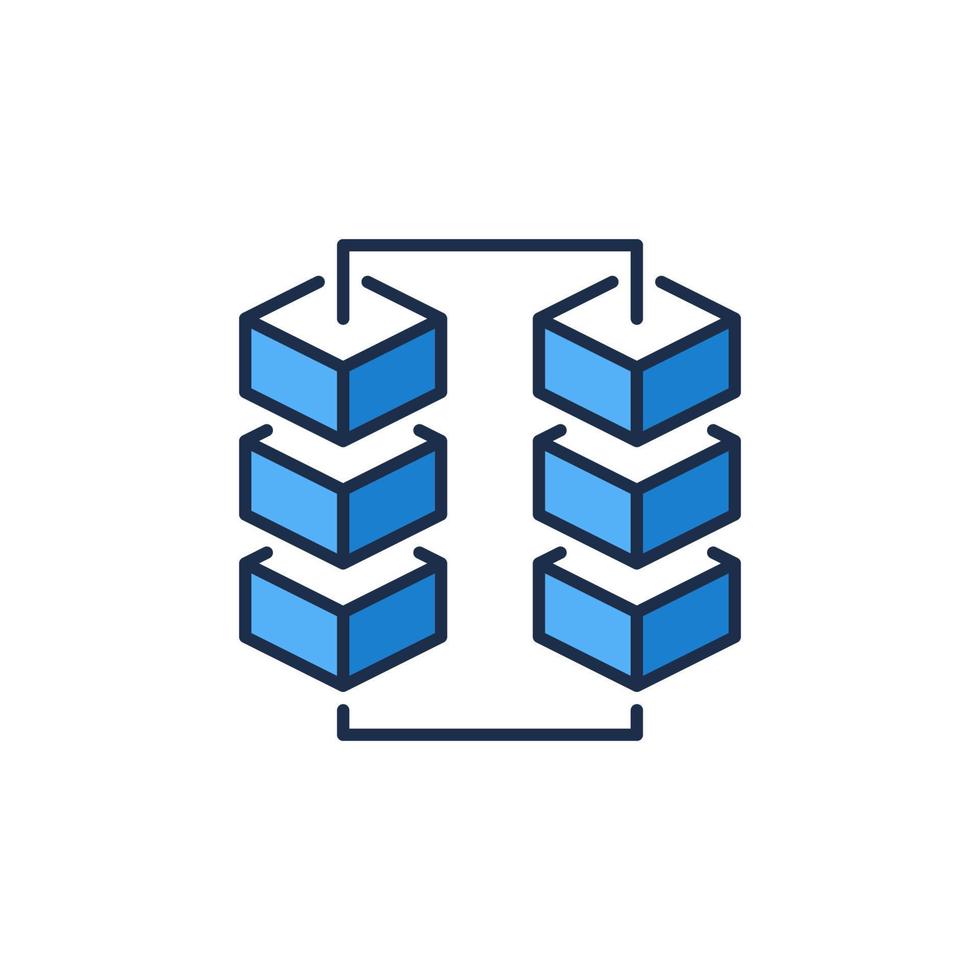 blockchain met 6 blokken vector concept blauw icoon - blok keten symbool