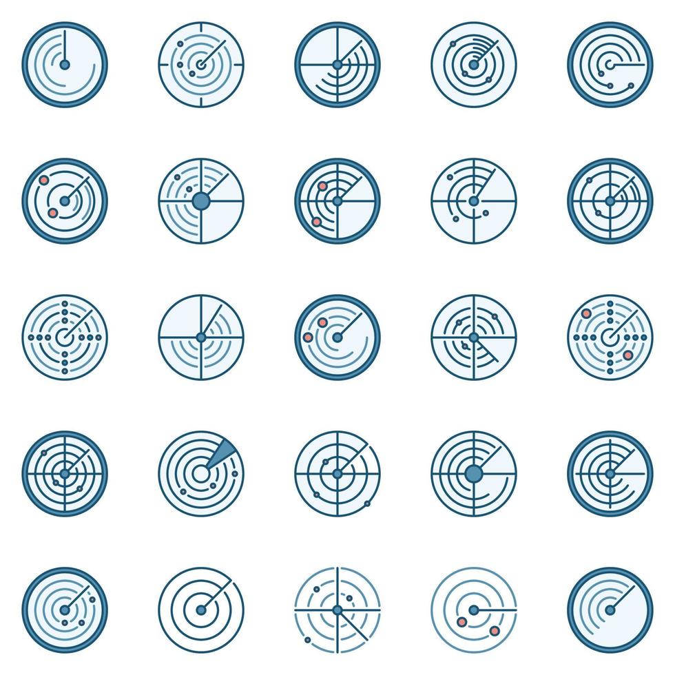 radar ronde gekleurde pictogrammen vector set. sonar creatief tekens