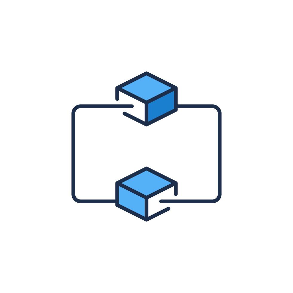 blockchain technologie vector concept blauw icoon - twee verbonden blokken cryptogeld modern symbool