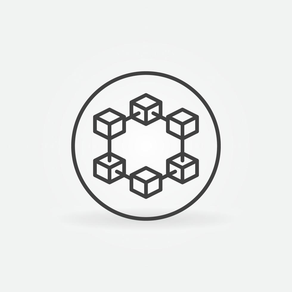 cirkel met zes blokken vector dun lijn blockchain concept icoon of teken