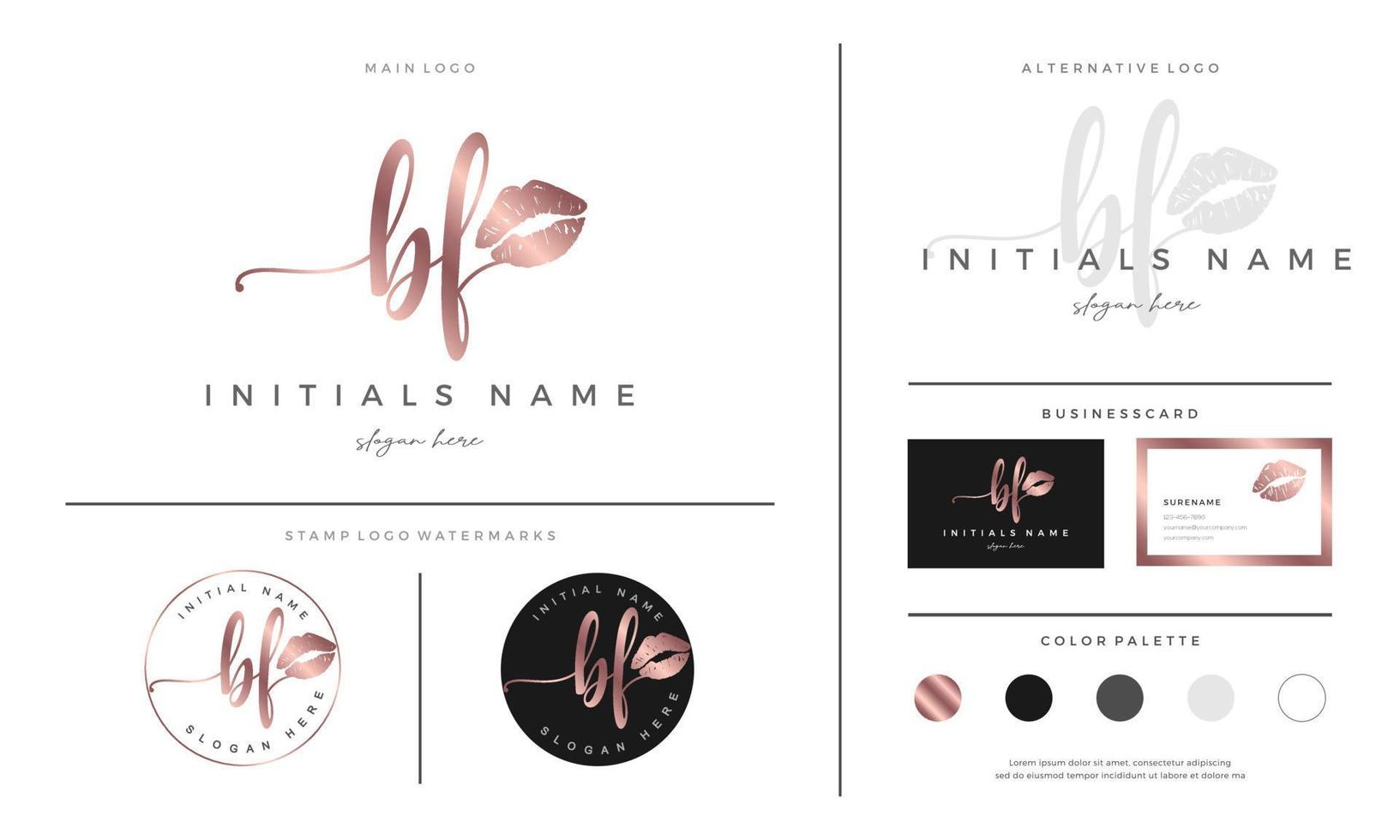 handschrift brief bf b f eerste logo sjabloon voor lippenstift kus of bedenken vector