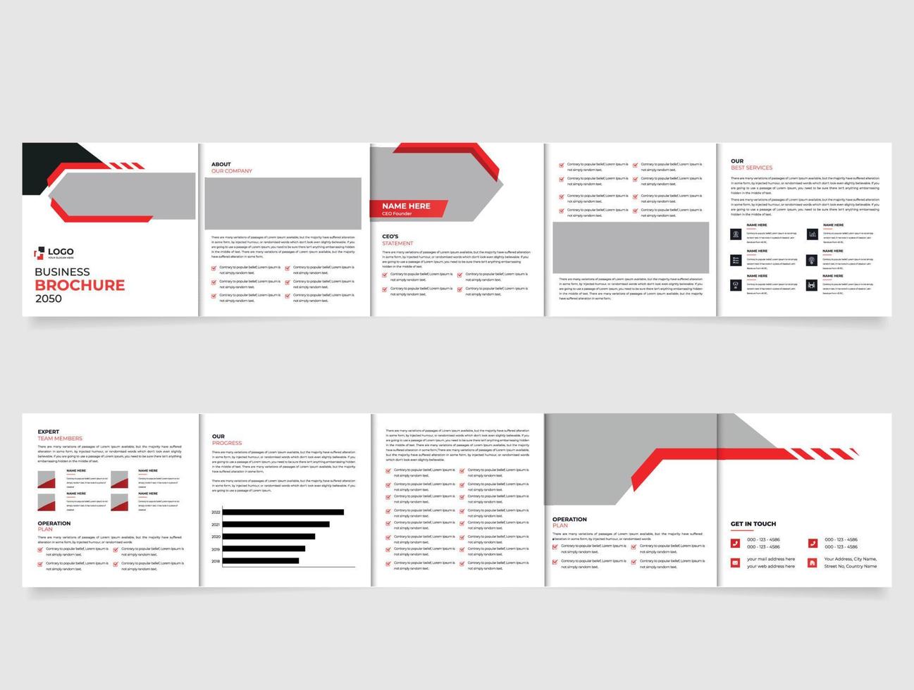 vijfvoudig zakelijke brochure creatief ontwerp. multipurpose sjabloon met omslag, terug en binnen Pagina's. modieus minimalistische vector