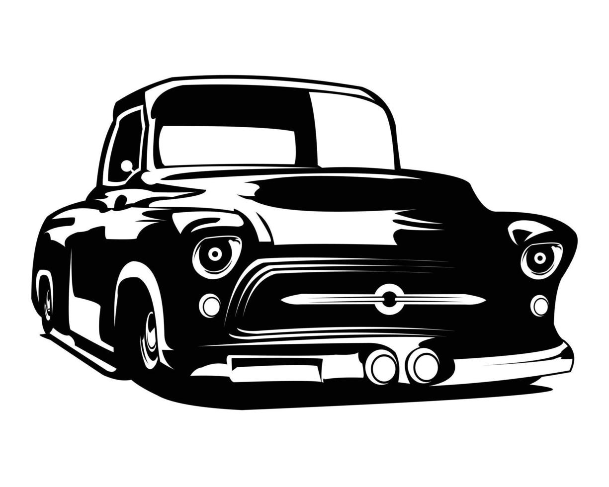 Amerikaans silhouet oud vrachtauto logo tonen van voorkant geïsoleerd wit achtergrond. het beste voor vrachtauto auto industrie. vector illustratie beschikbaar in eps 10.
