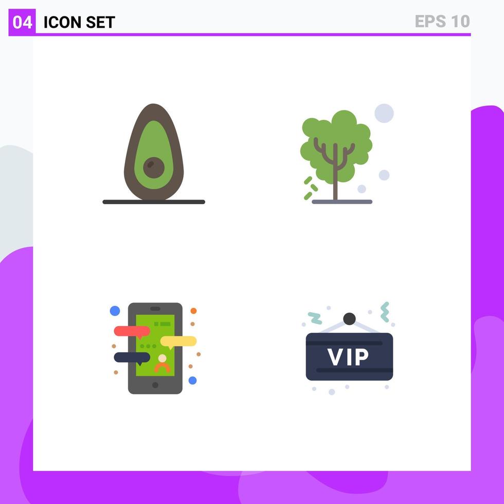 vlak icoon pak van 4 universeel symbolen van avocado babbelen droog boom taal bewerkbare vector ontwerp elementen