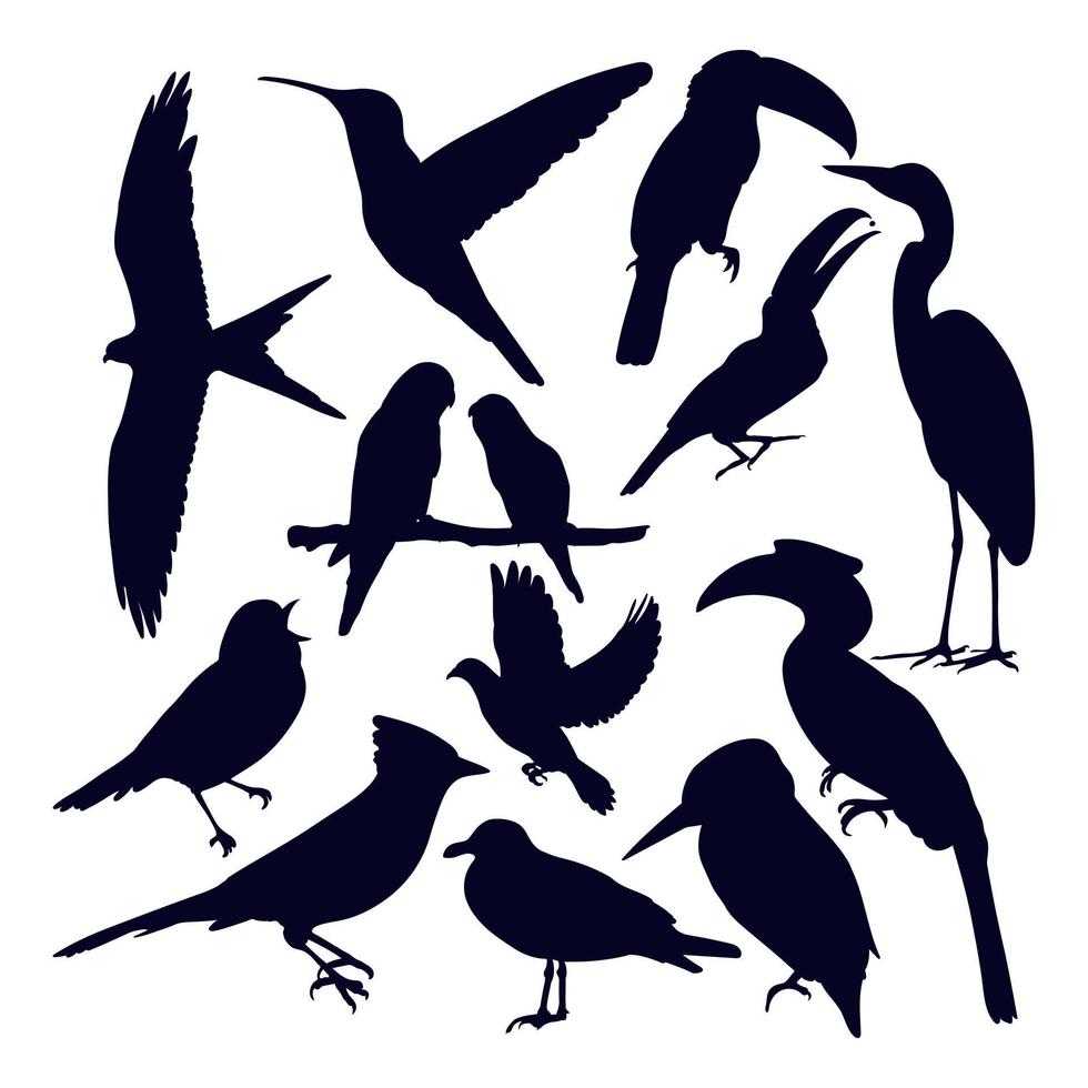 hand- trek silhouet vogel verzameling vector illustratie